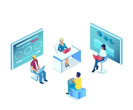 Vector of a group of people working on laptop computers analysis charts and.. Stock Illustration