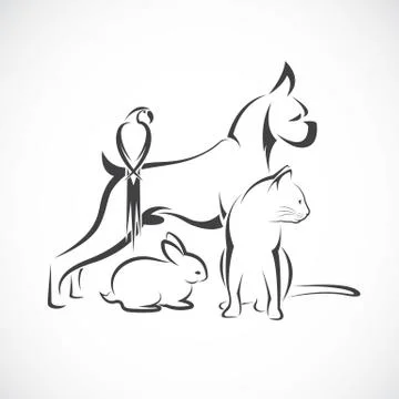 Vector group of pets - Dog, cat, bird, rabbit, isolated on white background 스톡 일러스트