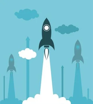 Vector group rocket launch Stock Illustration