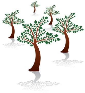 Vector group of summer trees in a park or wood Stock Illustration