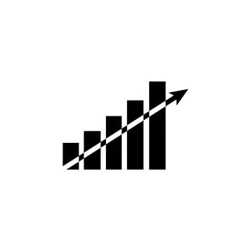Vector growing graph icon black on white background Stock Illustration