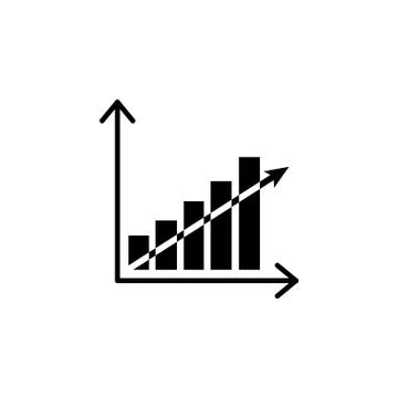 Vector growing graph icon black on white background Stock Illustration