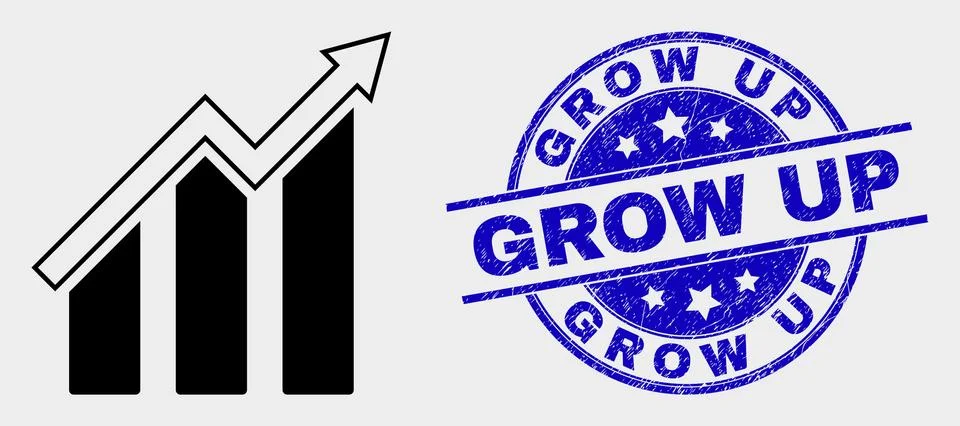 Vector Growing Trend Chart Icon and Distress Grow Up Seal Stock Illustration