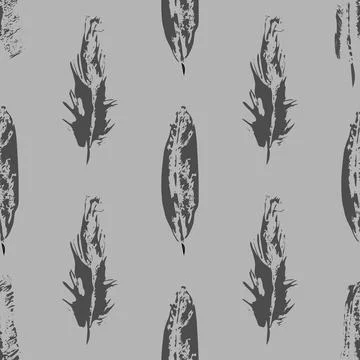 Vector Grunge bird feathers seamless pattern on Gray background 스톡 일러스트