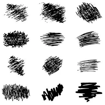 Vector grunge elements, set of grungy hand drawn scribblesh. Illustrazione stock