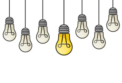 Vector grunge illustration with hanging light bulbs and place for text. Moder Stock Illustration