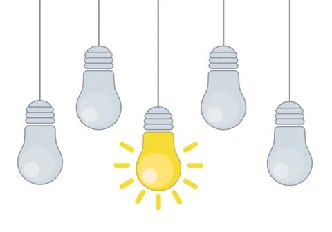 Vector grunge illustration with hanging light bulbs and place for text. Moder Stock Illustration