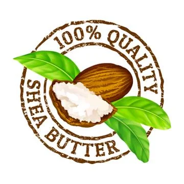 Vector grunge rubber stamp 100 quality shea butter on a white background. Stock Illustration