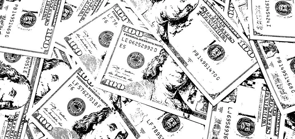 Vector grunge texture of 100 US dollars cash banknotes イラスト素材