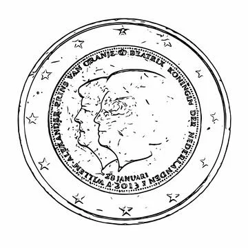 Vector grunge texture coin of two euro denomination Stock-Illustration