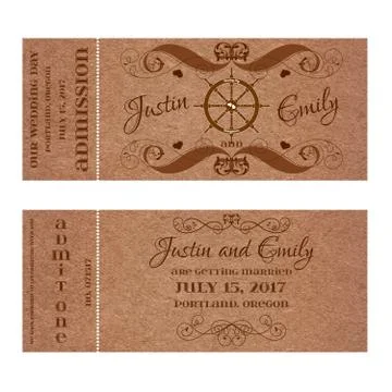 Vector Grunge Ticket for Wedding Invitation with steering wheel Stock Illustration