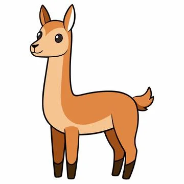 Vector guanaco in flat style. Cute and simple cartoon Stock Illustration