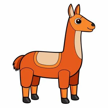 Vector guanaco in flat style. Cute and simple cartoon Stock Illustration