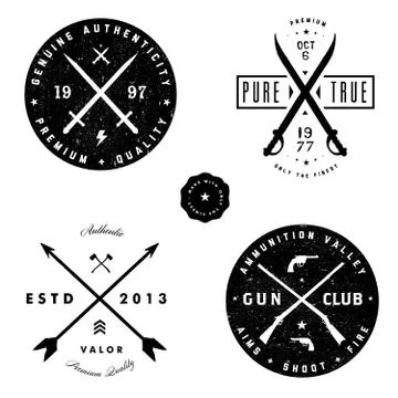 Vector gun and sword logo and badge set Stock Illustration