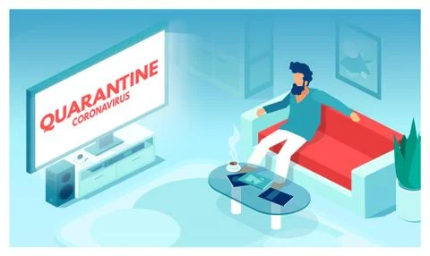 Vector of a guy staying at home watching TV following health care professiona Stock Illustration
