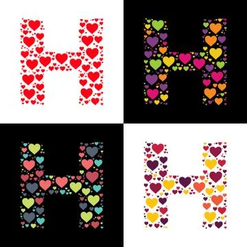 Vector H alphabet with various heart shape Stock Illustration