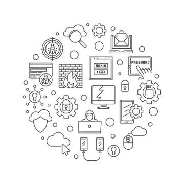 Vector Hacker round Cybersecurity concept outline illustration Illustrazione stock