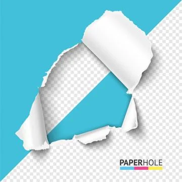 Vector Half empty hole in teared paper on half transparent background. Cardboard Illustrazione stock