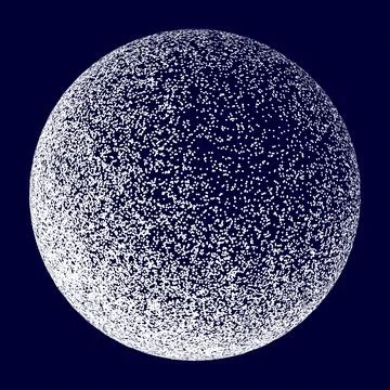 Vector halftone abstract sphere of black random dots on black background, vector Stock Illustration