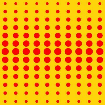 Vector halftone dots. Red dots on yellow background. Stock Illustration