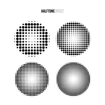Vector halftone effect set. Different gradient rings in halftone effect. 스톡 일러스트