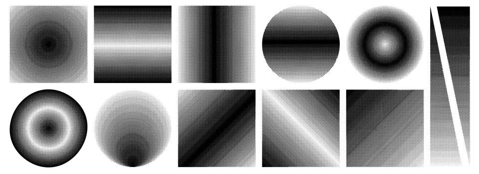 Vector halftone patterns set, dot gradients Stock Illustration