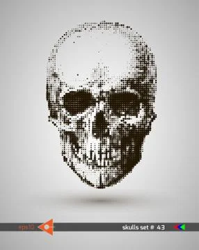 Vector halftone skulls. Skull icon. Symbol of death, danger, war, death, pira Stock Illustration