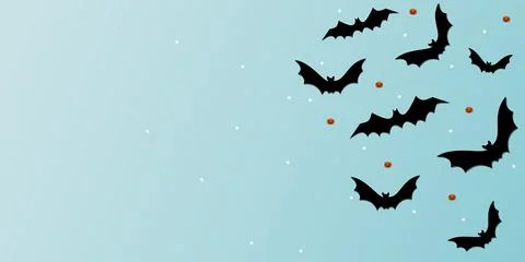 Vector. Halloween background with bats, pumpkins, stars, holiday decorations. Stock Illustration