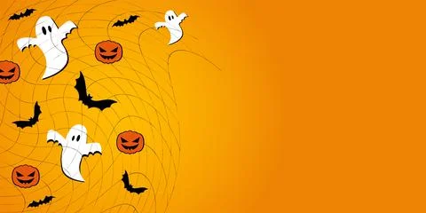 Vector. Halloween background with bats, pumpkins, stars, cobwebs. Stock Illustration