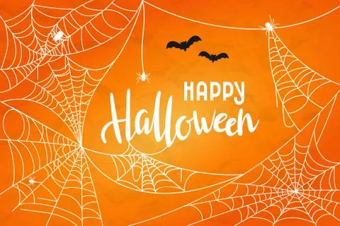 Vector Halloween background with cobweb. Happy Halloween hand drawn lettering Stock Illustration