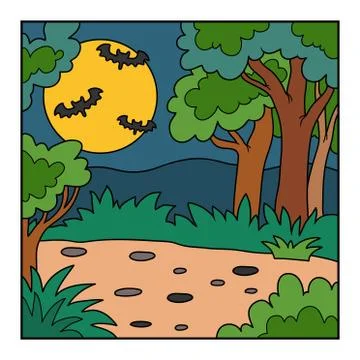 Vector Halloween background, landscape with night forest Stock Illustration