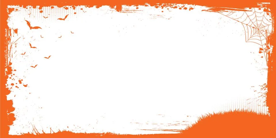 Vector Halloween banner template background with orange grunge border, spyder Stock Illustration