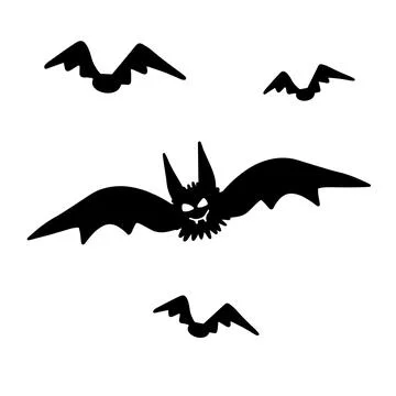 Vector halloween black bats drawn in cartoon flat style silhouette. Funny, .. Stock Illustration