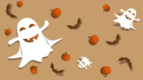 Vector. Halloween character - ghost, pumpkin, bat. Stock Illustration