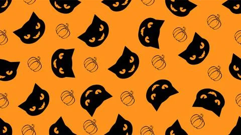 Vector. Halloween characters are a black cat and a pumpkin. Seamless pattern Stock Illustration