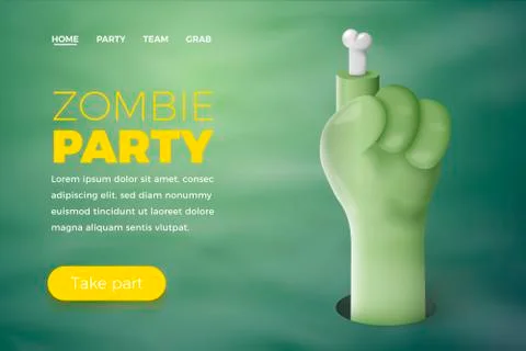 Vector Halloween concept - cartoon 3d realistic zombie hand pointing at the top Stock Illustration