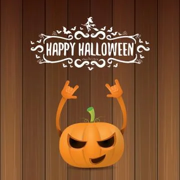 Vector halloween funky rock n roll style pumpkin character and calligraphic Stock Illustration