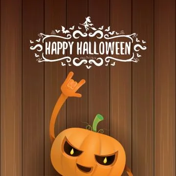 Vector halloween funky rock n roll style pumpkin character and calligraphic Illustrazione stock
