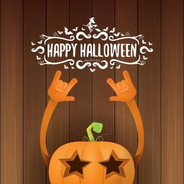Vector halloween funky rock n roll style pumpkin character and calligraphic Stock Illustration