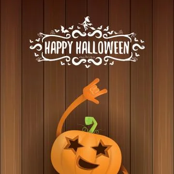 Vector halloween funky rock n roll style pumpkin character and calligraphic Stock Illustration