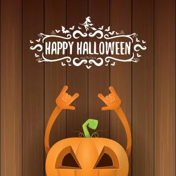 Vector halloween funky rock n roll style pumpkin character and calligraphic Illustrazione stock
