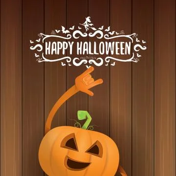 Vector halloween funky rock n roll style pumpkin character and calligraphic Illustrazione stock