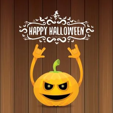 Vector halloween funky rock n roll style pumpkin character and calligraphic Illustrazione stock