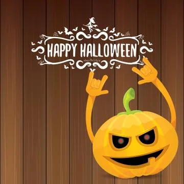 Vector halloween funky rock n roll style pumpkin character and calligraphic Stock Illustration