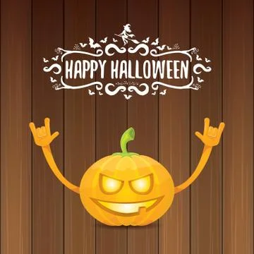 Vector halloween funky rock n roll style pumpkin character and calligraphic Stock Illustration