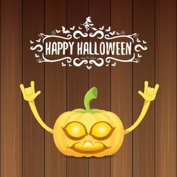 Vector halloween funky rock n roll style pumpkin character and calligraphic Illustrazione stock