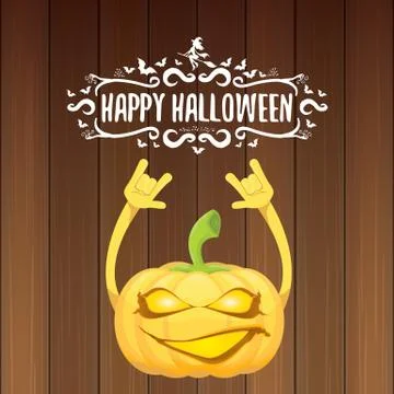 Vector halloween funky rock n roll style pumpkin character and calligraphic Stock Illustration