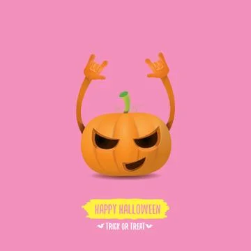 Vector halloween funky rock n roll style pumpkin character isolated on pink Stock Illustration