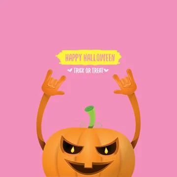 Vector halloween funky rock n roll style pumpkin character isolated on pink Illustrazione stock