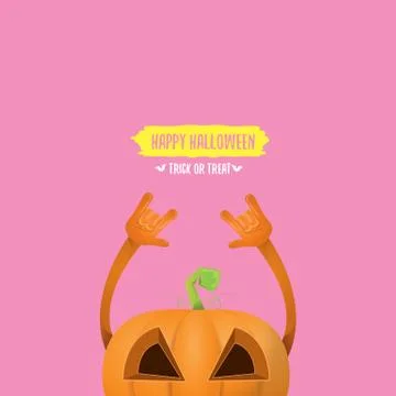 Vector halloween funky rock n roll style pumpkin character isolated on pink Stock Illustration